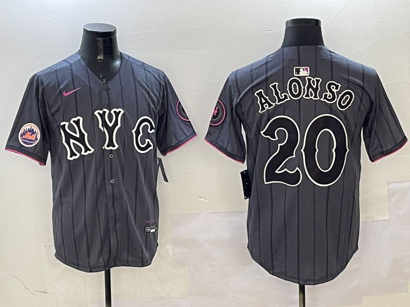 Men New York Mets 20 Alonso Black City Edition 2025 Nike MLB Jersey style 2